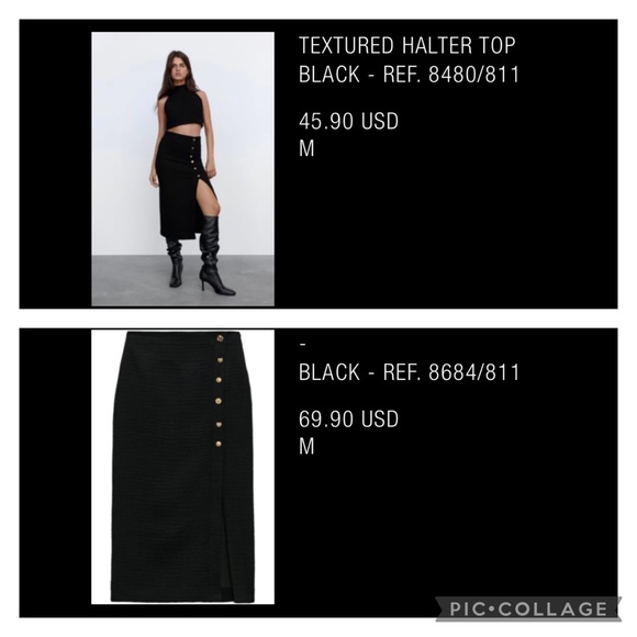 Zara Textured Halter Top + Skirt with Buttons - Picture 2 of 11